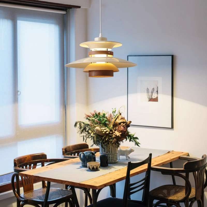 北欧极简日式白色PH5餐厅吊灯 胡桃木色餐厅卧室书房吧台灯
