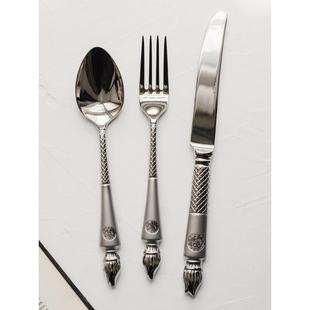 复古甜品贝壳勺子 实心质感餐更法式 10不锈钢狮王主餐勺叉