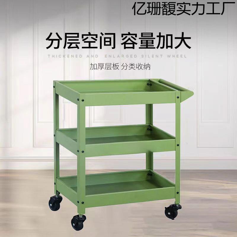 绿色三层小推车工业风工具车手推车静音滚轮收纳零件移动花架绿植