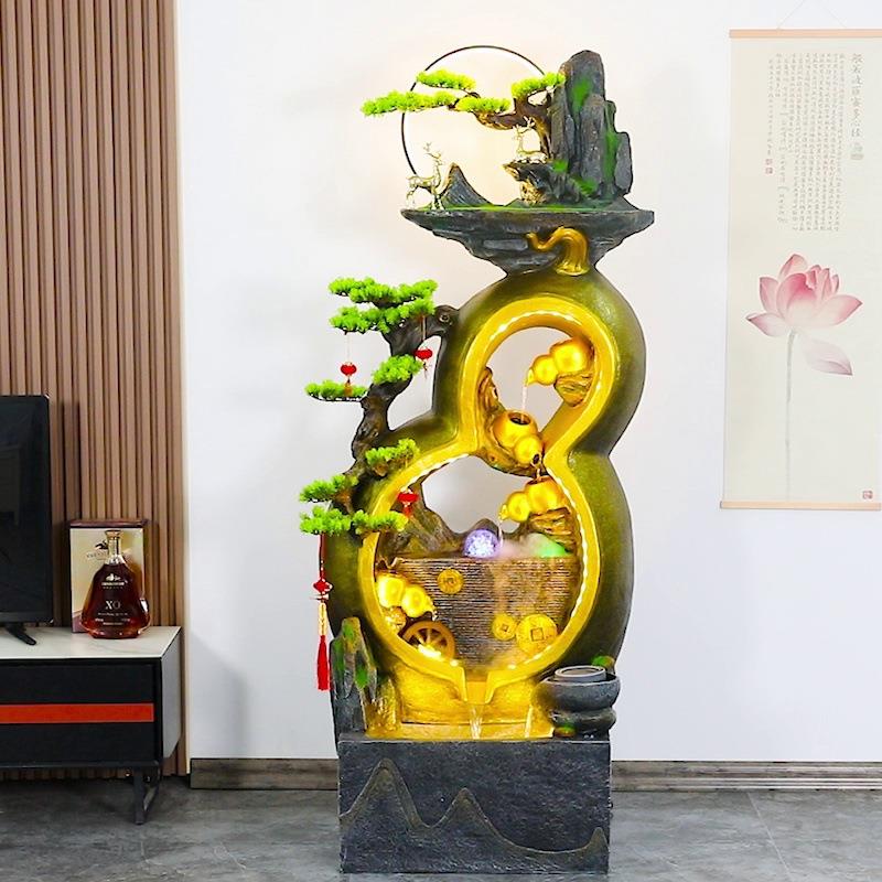 中式流水喷泉葫芦招财假山生财摆件办公室开业客厅玄关水景装饰品