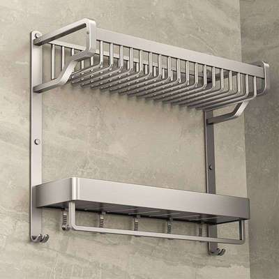 吉百居太空铝毛巾架卫生间置物架免打孔浴室大容量壁挂式浴巾架子