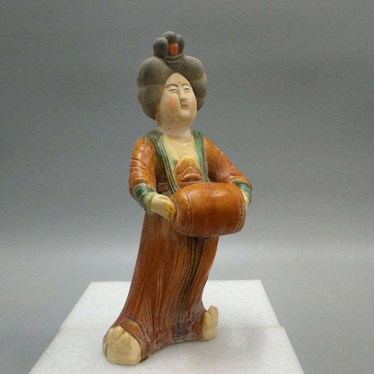 唐三彩仕女陶瓷复古胖妞陶俑电视柜玄关书架摆件中式手工视频道具