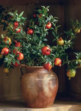 81cm美式风格大石榴果仿真花 6头绿色红色长枝仿真石榴果按箱