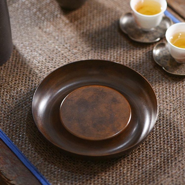 复古铜壶承干泡茶台紫砂壶托壶垫盘储水紫铜茶盘养壶垫茶具配件