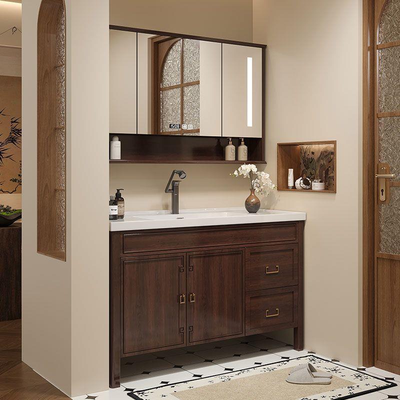 橡木简约现代智能浴室柜镜柜组合烤漆实木新中式卫生间洗漱台陶瓷