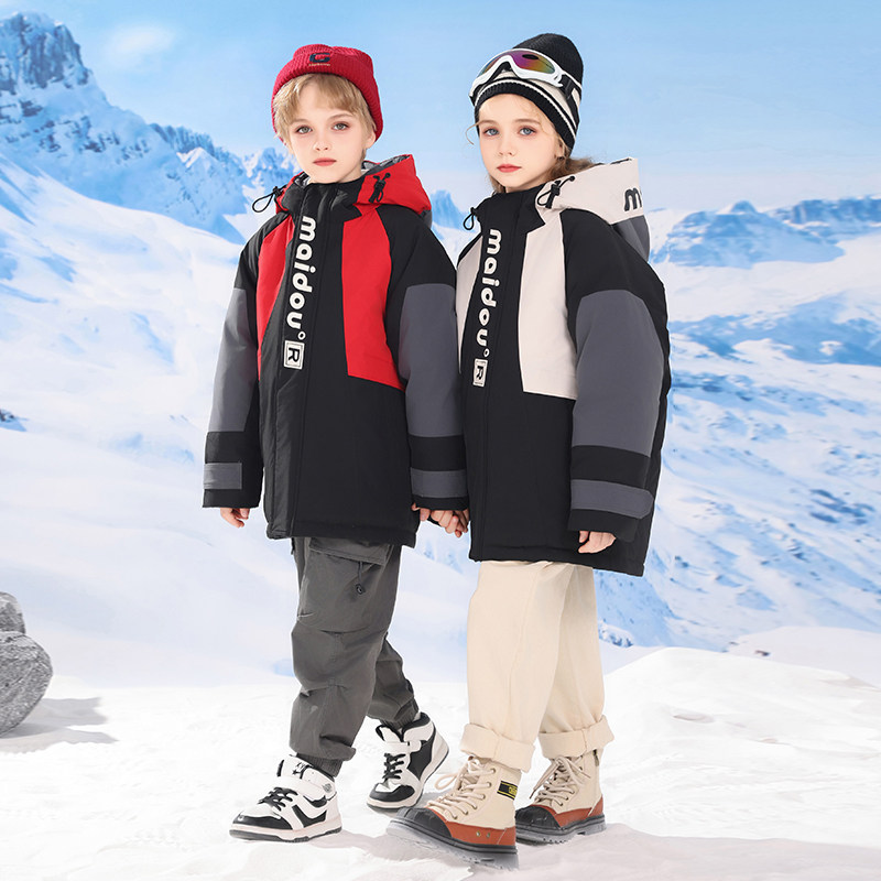 巴童巴拉儿童羽绒服女童冬装2023新款中长款男童加厚极寒大童外套