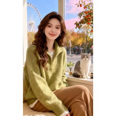绿色加厚V领毛衣女款2025秋冬新款可外穿内搭超好看冬装长袖上衣