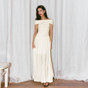 之塑荡领抹胸挂脖度假长裙防透露背法式性感优雅立体花朵连衣裙