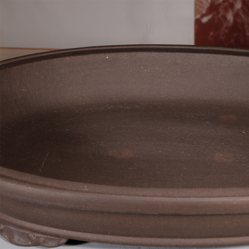 假山底盘紫砂花盆浅盆特大椭圆形无孔桌面吸水石盆有孔造景上水石