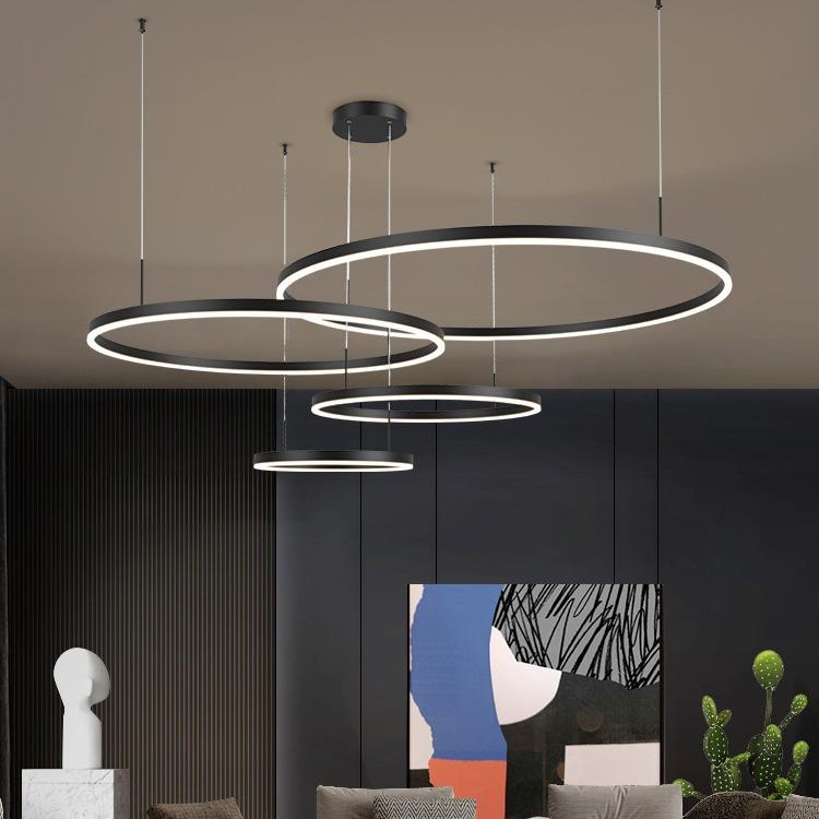 客厅吊灯现代简约创意黑色圆环大厅灯全光谱护眼轻奢卧室餐厅灯具