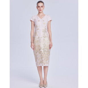 意大利Ruffo 奢品高定 Coli真丝提花V领粉色连衣裙 Lilly Lillo