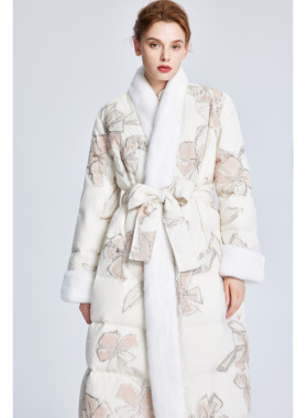 Lillo Lilly奢品高定意大利TGM真丝提花白鹅绒水貂领时尚羽绒服