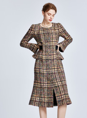 Lillo Lilly奢品高定小香风羊毛粗花呢宫廷名媛风高端定制连衣裙