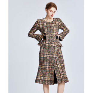 Lillo Lilly奢品高定小香风羊毛粗花呢宫廷名媛风高端定制连衣裙