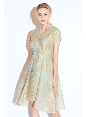 Lillo Lilly奢品高定意大利Ruffo Coli真丝提花名媛风连衣裙伞裙