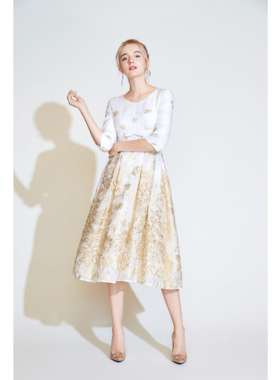 Lillo Lilly奢品高定意大利Ruffo Coli真丝提花名媛宫廷风连衣裙