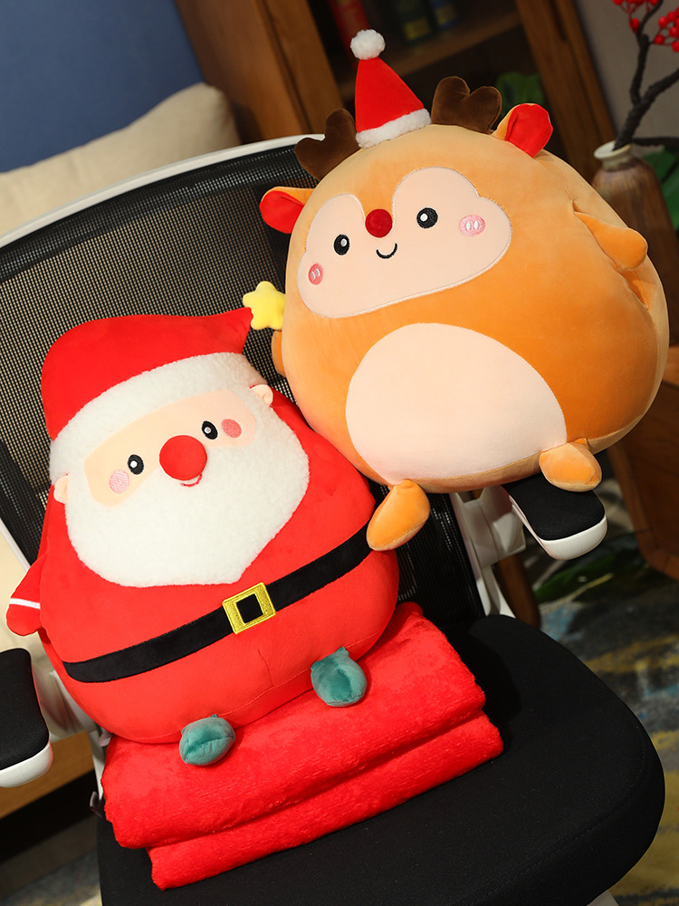 หมอน/ผ้าห่มตุ๊กตาซานตาคลอสและกวางเรนเดียร์สำหรับงีบหลับและอุ่นมือ