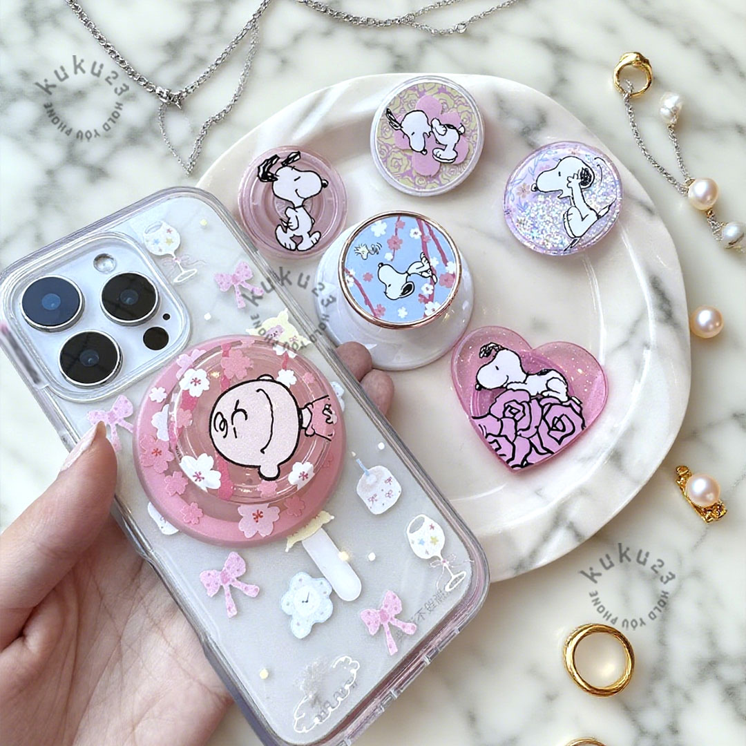 史努比幸福花丛泡泡手机磁吸支架气囊爱心玫瑰伸缩樱花粘贴可旋转