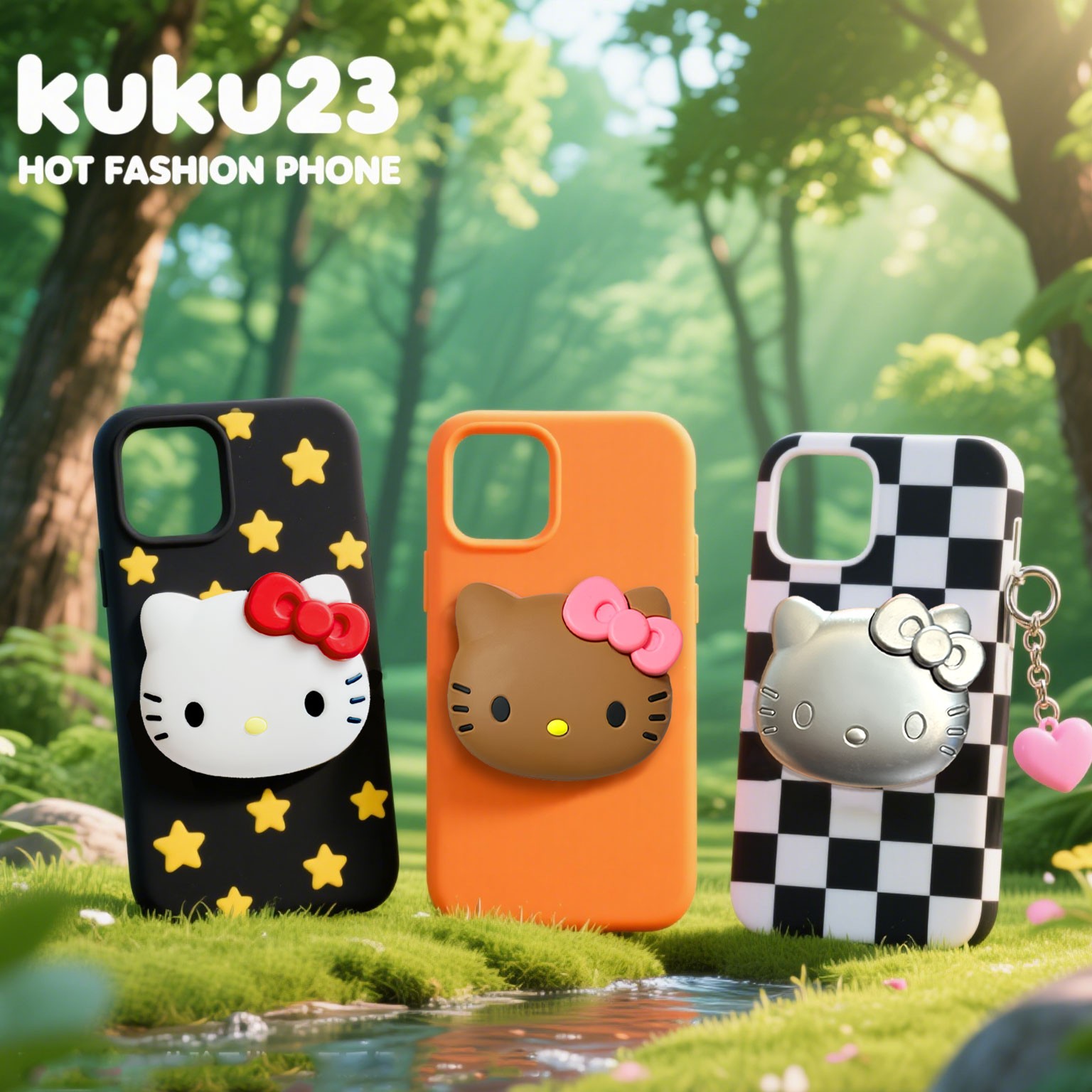 凯蒂猫可爱卡通手机气囊支架磁吸黑皮猫电镀硅胶泡泡pps可拆卸