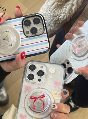 粉色蝴蝶结手机支架清风蝴蝶气囊伸缩红色粘贴防摔泡泡pps磁吸