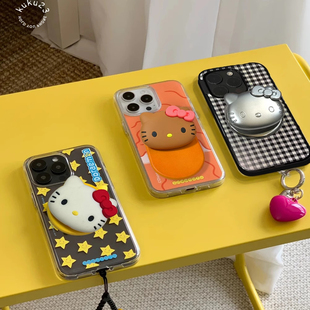 KT大脸可爱卡通手机气囊支架磁吸黑皮猫电镀硅胶泡泡pps可拆卸