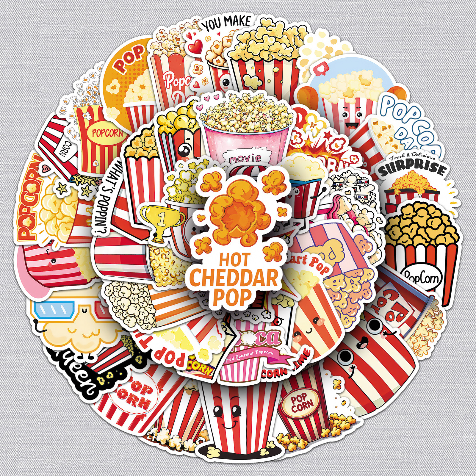 100张爆米花卡通食物趣味涂鸦贴纸行李箱滑板车音箱diy贴纸免裁