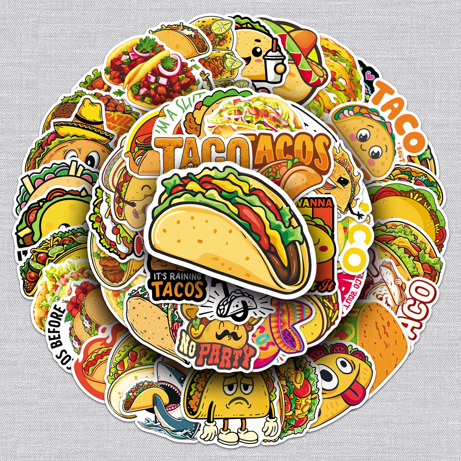 100张Tacos卡通食物系列趣味个性贴纸行李箱滑板车桌面贴纸免