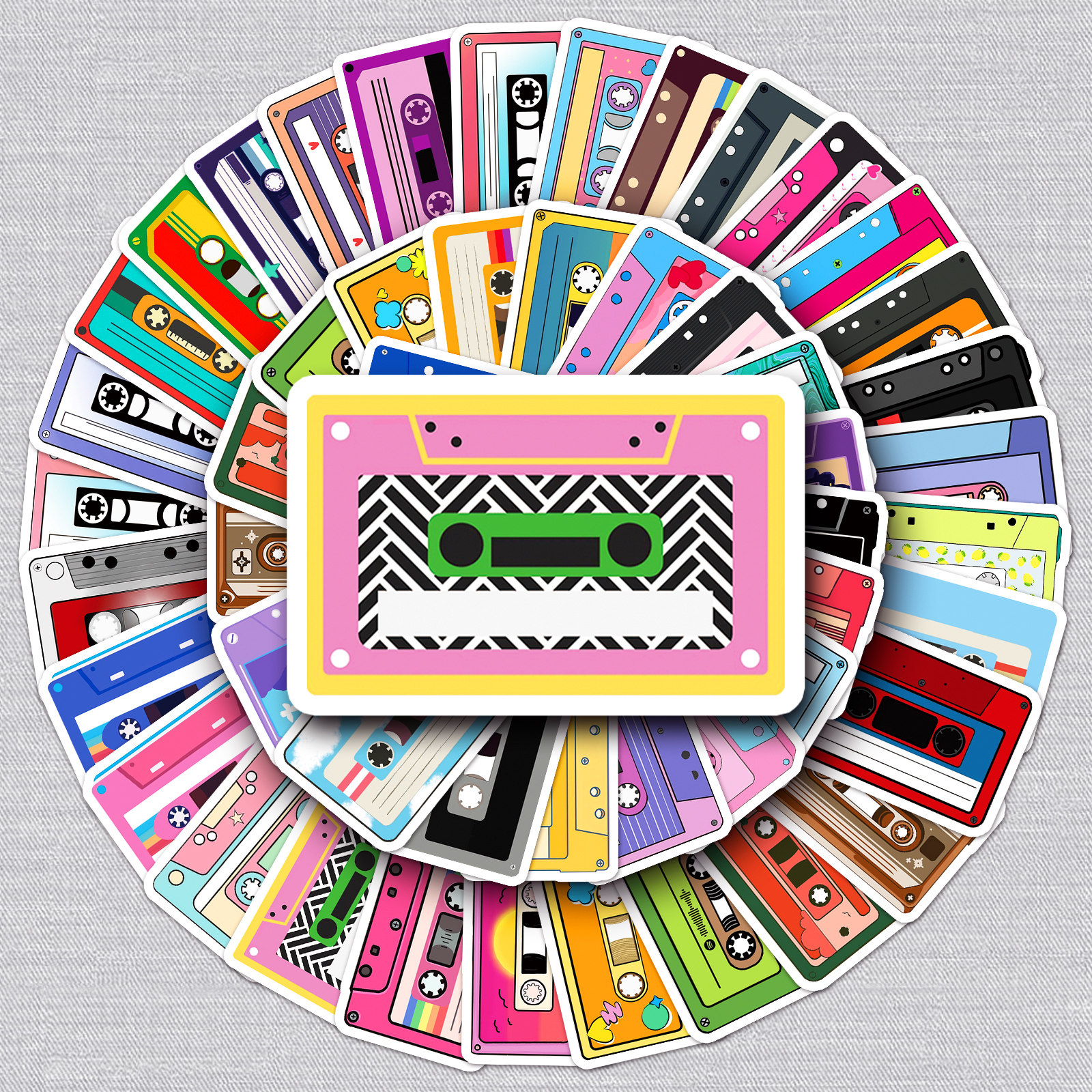 50张磁带贴纸创意卡通涂鸦小图案装饰笔记本滑板手帐diy防水贴画