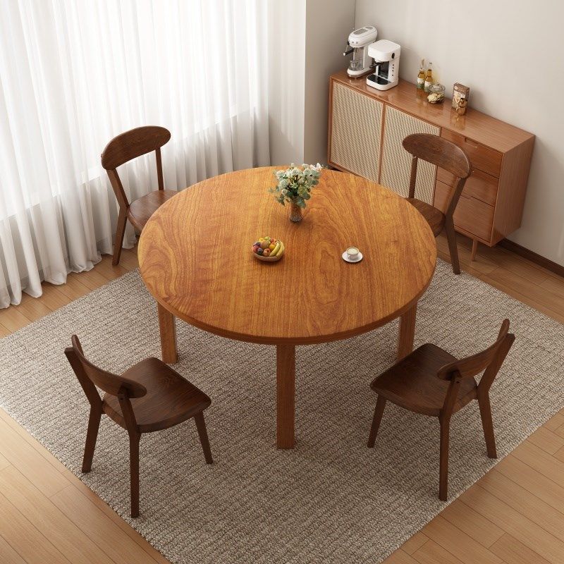 圆桌实木腿餐桌家用小户型吃饭简约胡桃色餐桌餐饮商用圆形餐桌