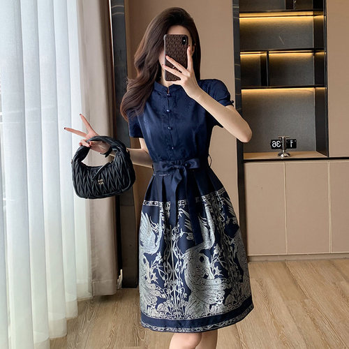 薄款新中式国风日常改良汉服马面裙女夏季新款气质刺绣提花连衣裙