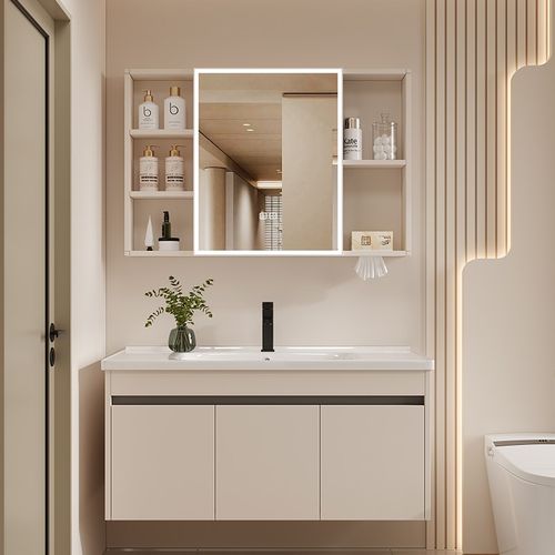 蜂窝铝浴室柜组合陶瓷一体盆奶油风洗脸池卫生间洗漱台面洗手盆柜