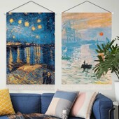 梵高星空挂画向日葵丰收油画餐厅艺术挂毯客厅背景墙遮挡装 饰挂布