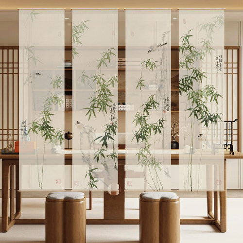 古风竹子纱幔挂布定制屏风隔断