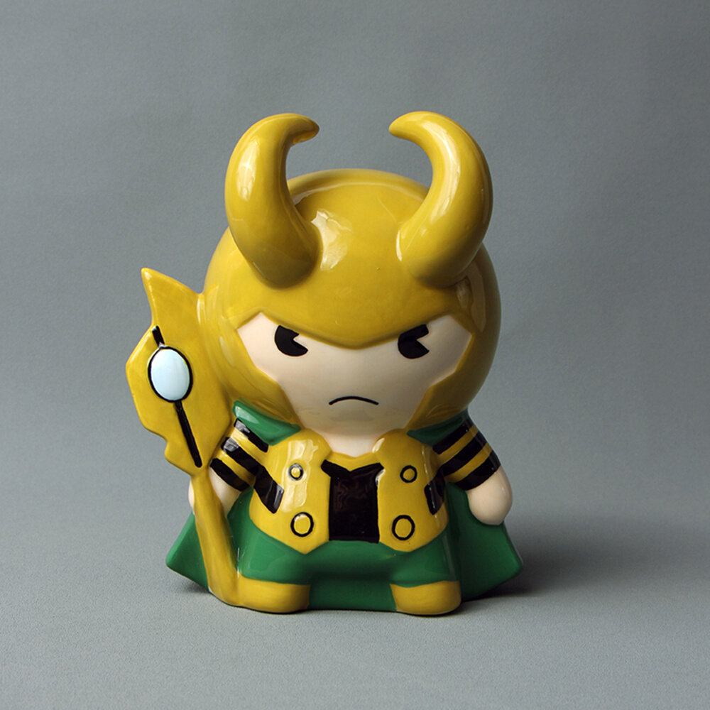 w1962日本新品手绘陶瓷漫威卡通造型大头洛基储钱罐/原装彩盒礼品