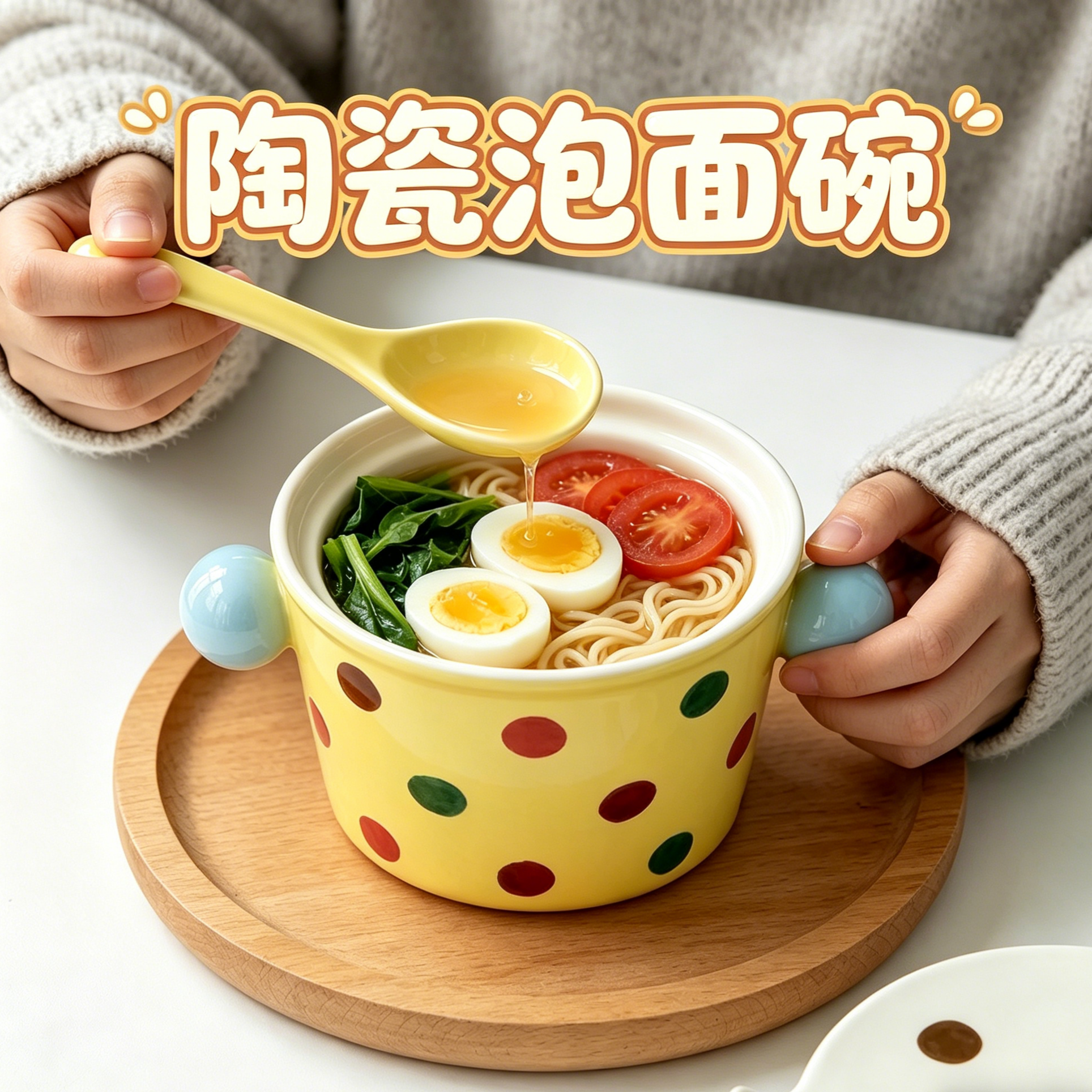 创意陶瓷泡面碗微波炉适用家用办公室午饭大容量带盖汤碗双耳碗