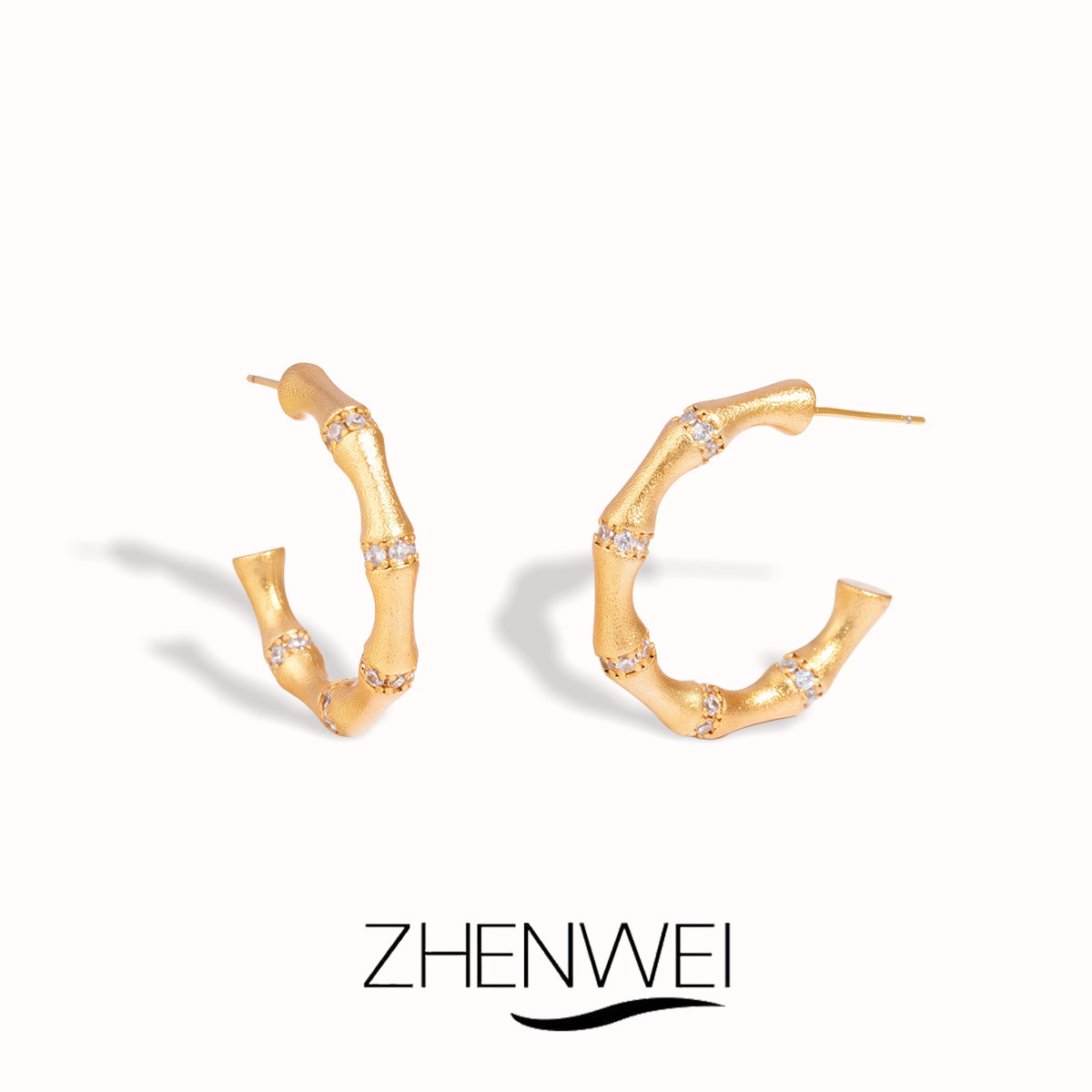 微镶竹节耳环复古时尚