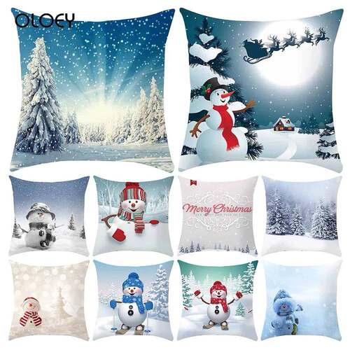 45 * 45cm Christmas Snowman Pillowcase Bed Car Decoration Ho