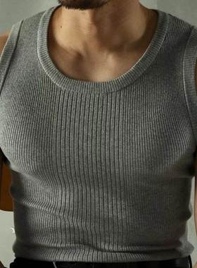 Man Streetwear Casual Knitted Vest Sport Gym Bottoming Shirt