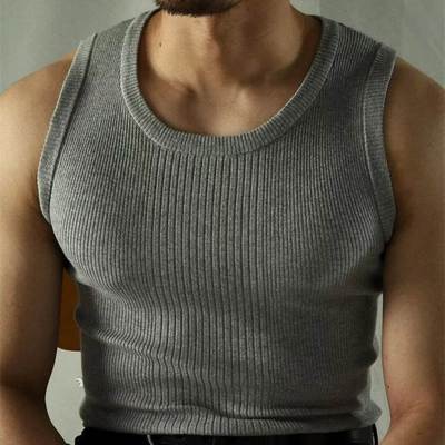Man Streetwear Casual Knitted Vest Sport Gym Bottoming Shirt