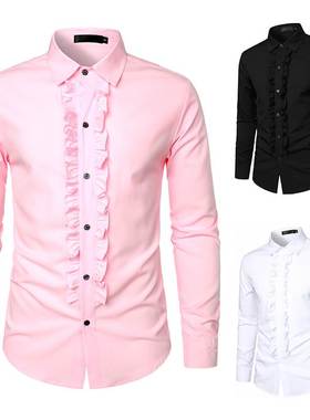 外贸2023秋季新款红色衬衣男士派对婚礼礼服长袖衬衫 Men's s