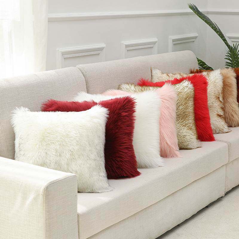 Plush pillowcase sofa cushion cover long hair pillow case图片