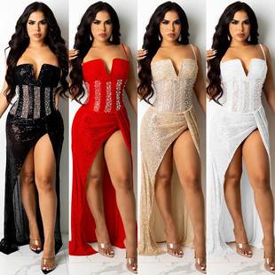 Sequin Glitter Crystal Birthday Dress Sexy Midi Women Gowns