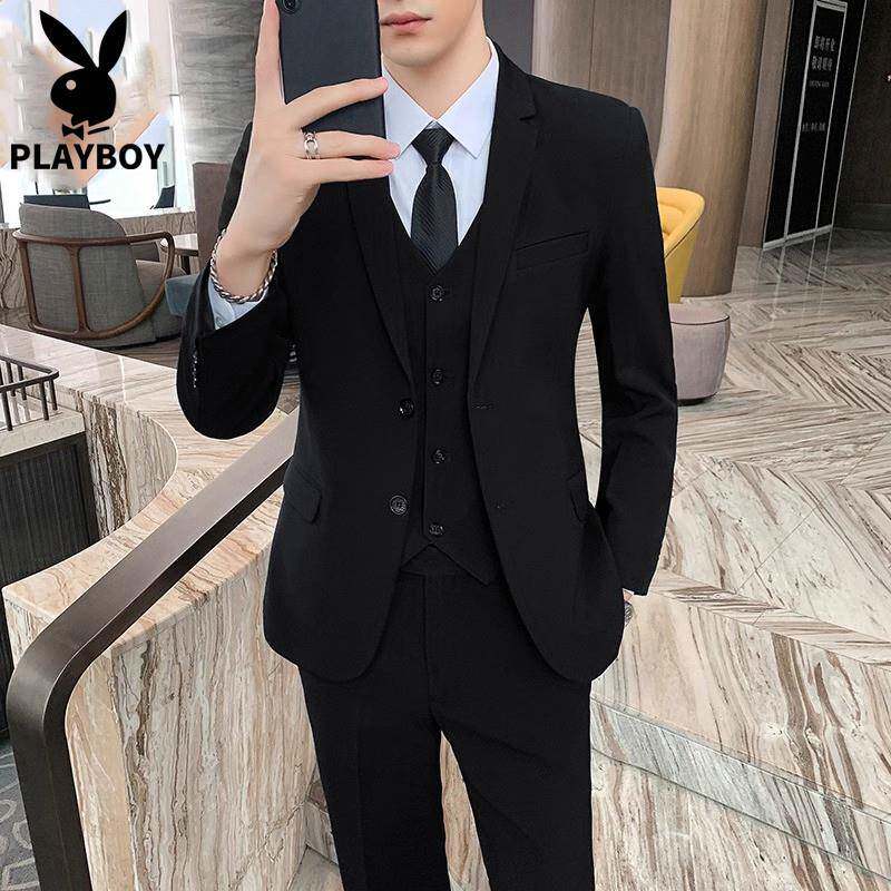 花花公子休闲西服套装男士商务正装外套新款结婚礼服职业小西装男