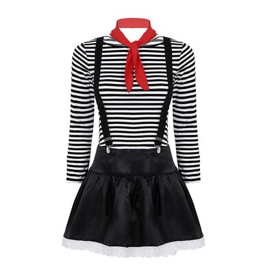 哑剧小丑a服装 马戏团表演服话剧演出服小丑装条纹套装
