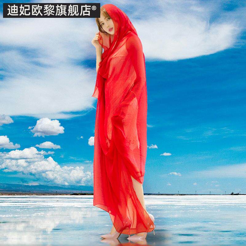 季款丝巾春秋冬百搭长超大薄CIL款3米女红纱巾披肩围巾秋款洋气时