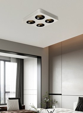 明装筒灯超薄四头ledq无主灯方形射灯客厅卧室三色变光极薄吸顶灯