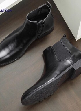 39-50 Big Size Men's Chelsea Boots Classic Wooden Heel Shoes