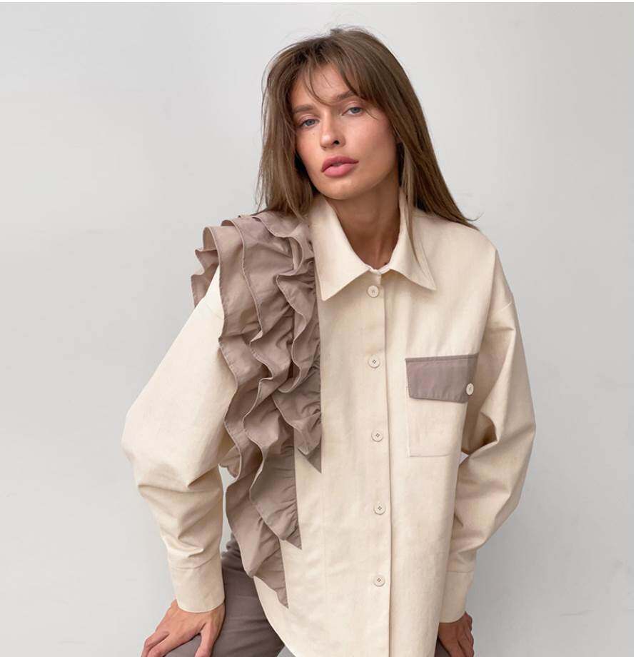 Ruffled Lapel shirt 法式设计感小众翻领荷叶边长袖百搭时尚衬衫