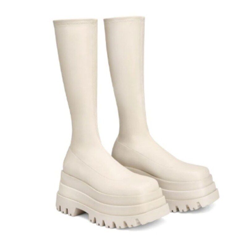 松糕跟皮鞋弹力靴短靴women wedge boots long boots big size 43