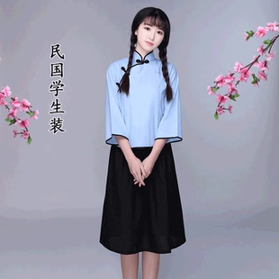 民国风女学生班服中山装 五四青年学校合唱朗诵表演出服毕业照套装